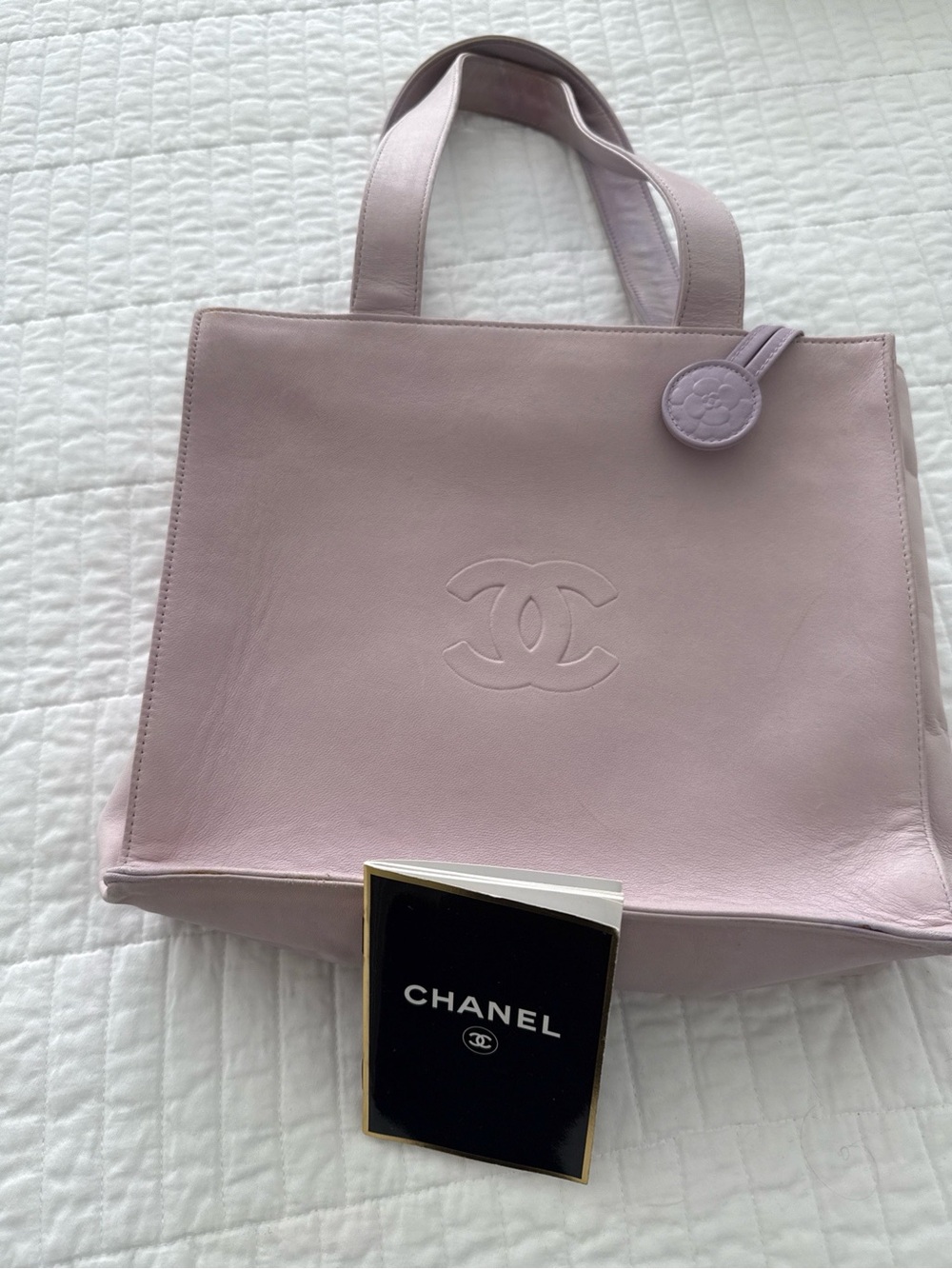 CHANEL Light Pink Leather Tote with Embossed CC